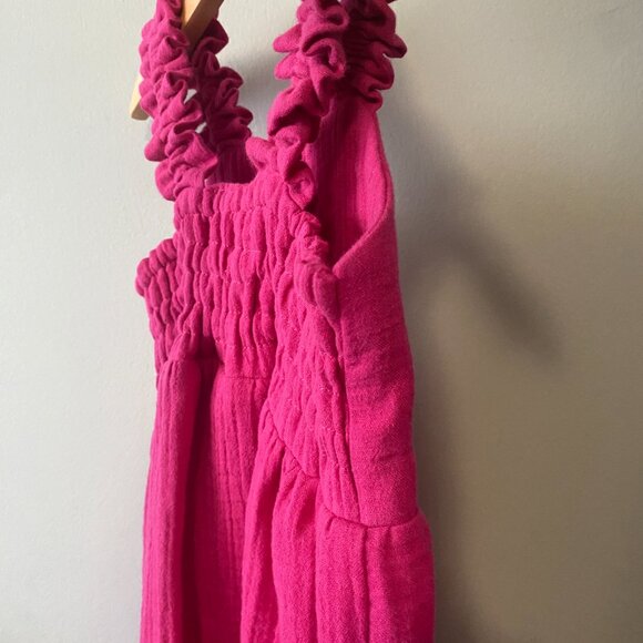 Handmade Children's Pink Upcycled Double Gauze Cotton Elastic Straps Dress - Picture 10 of 12